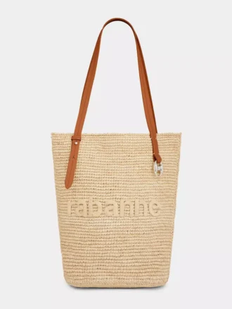 Beige raffia-tygväska med logotyp