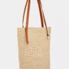 Beige raffia-tygväska med logotyp