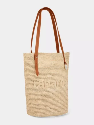 Beige raffia-tygväska med logotyp