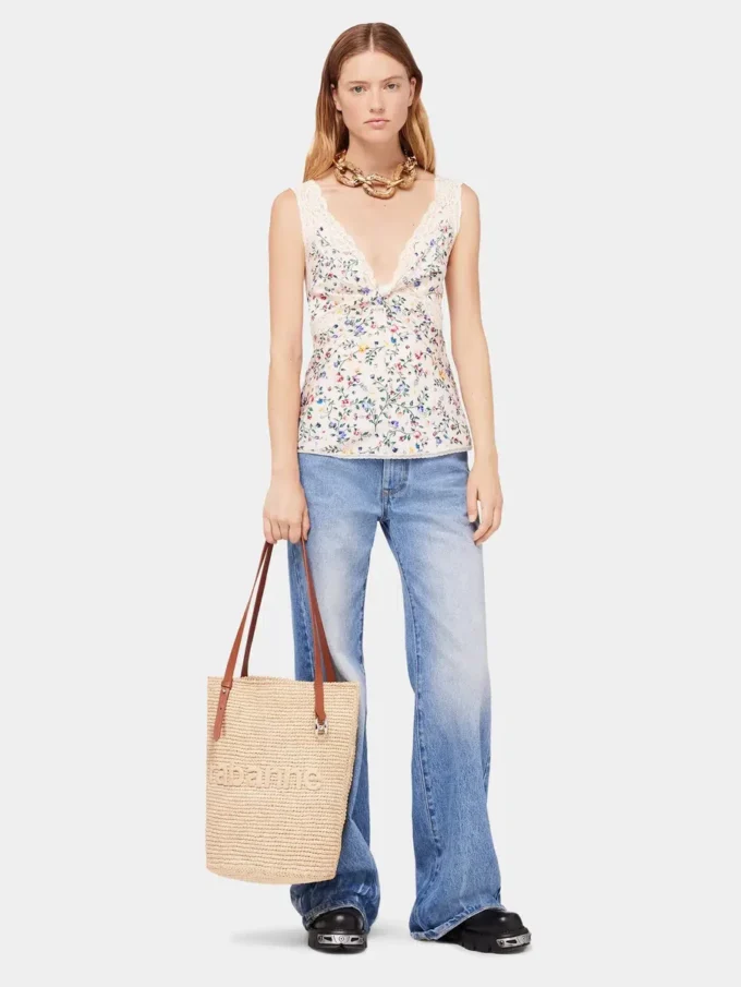 Beige raffia-tygväska med logotyp