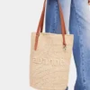Beige raffia-tygväska med logotyp