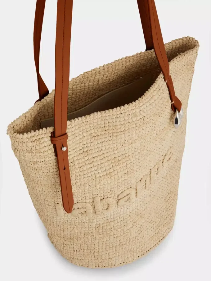 Beige raffia-tygväska med logotyp