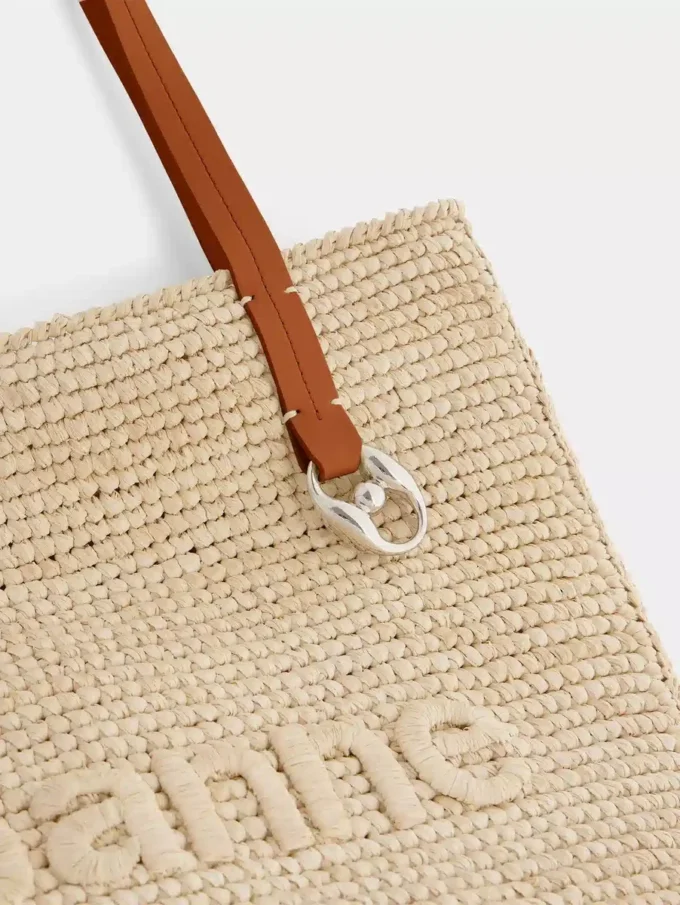 Beige raffia-tygväska med logotyp