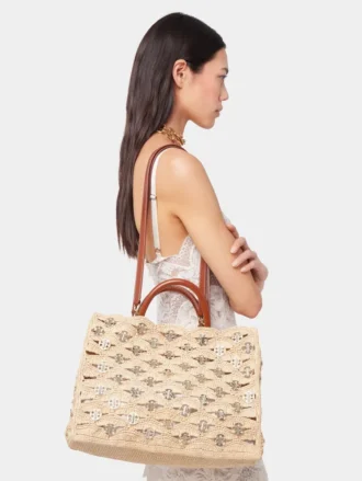 Beige tygväska i raffia