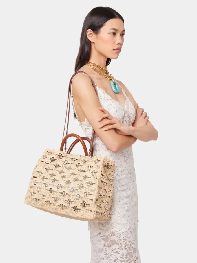 Beige tygväska i raffia