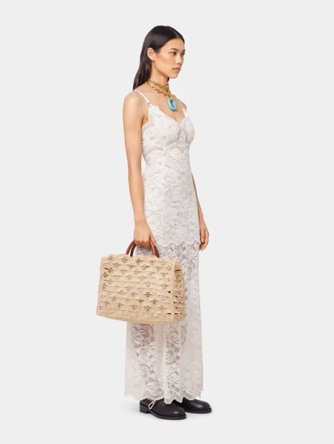 Beige tygväska i raffia