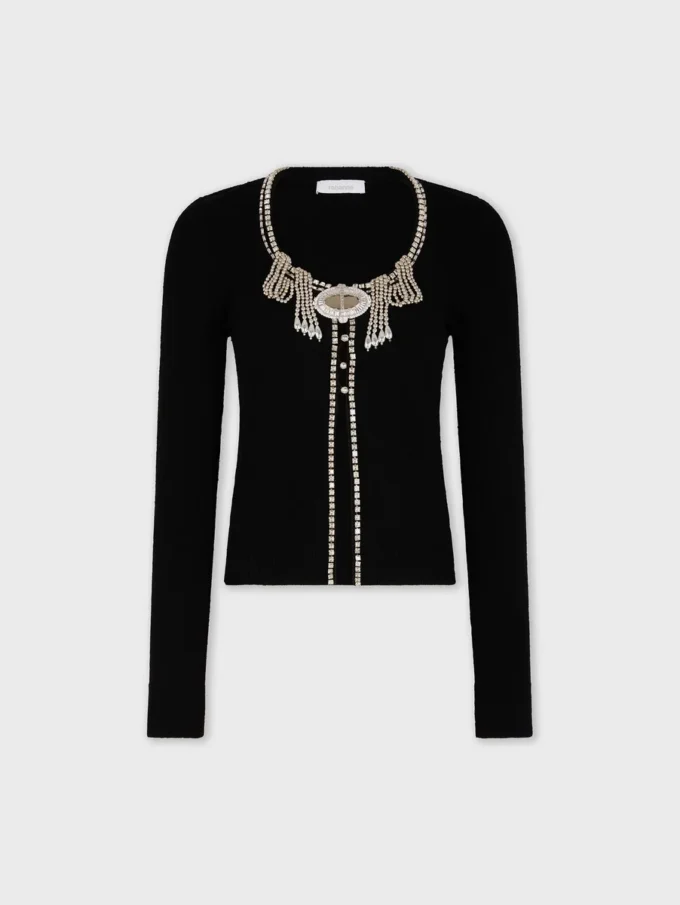 Broderad stickad kofta