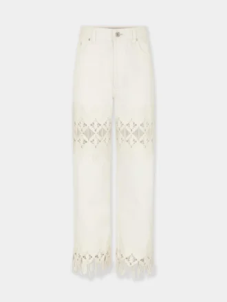 Byxor i denim med broderade detaljer