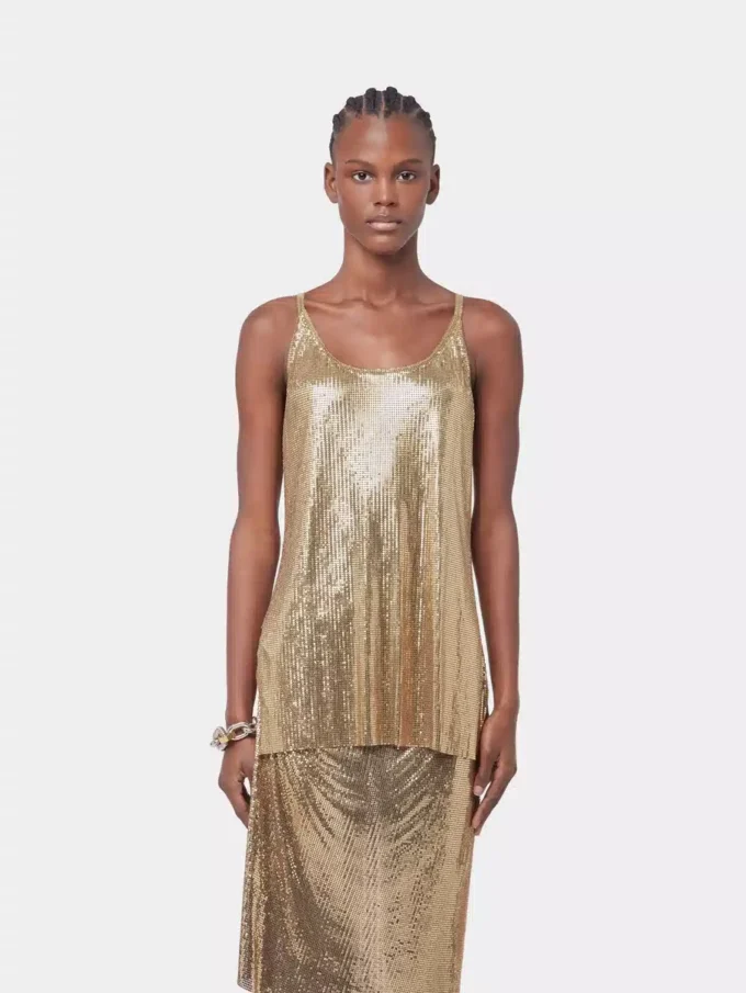 Guldfärgad tank top i mesh