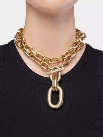 Guldfärgat dubbel XL Link-halsband med hänge