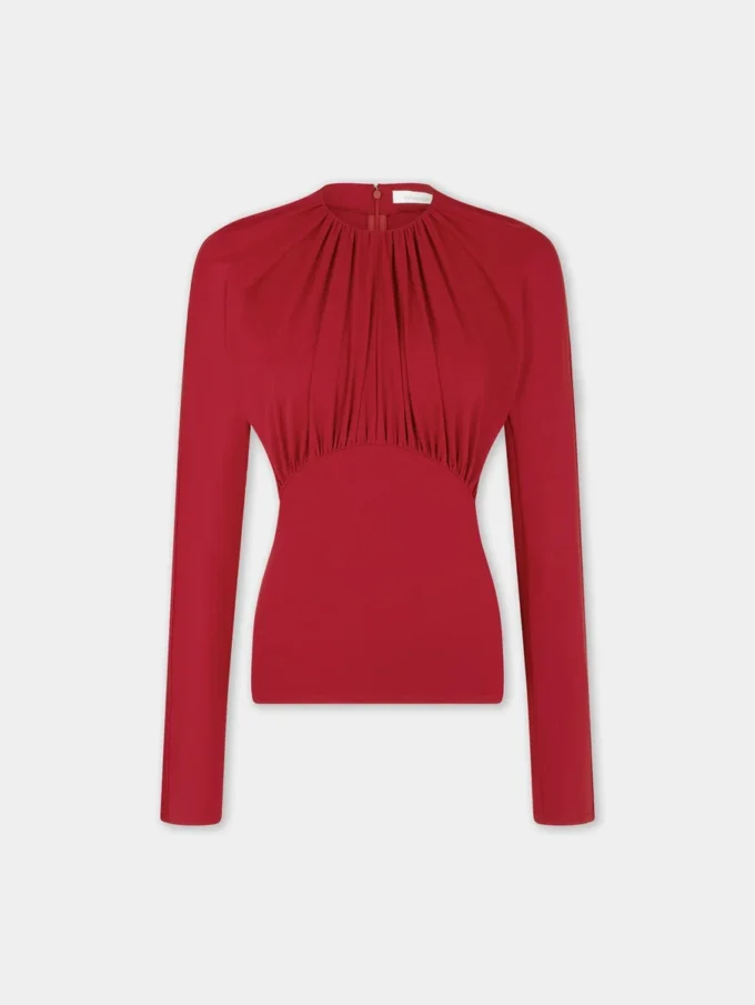 Jerseyblus med rynkade detaljer