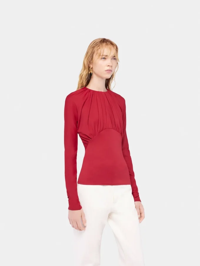 Jerseyblus med rynkade detaljer