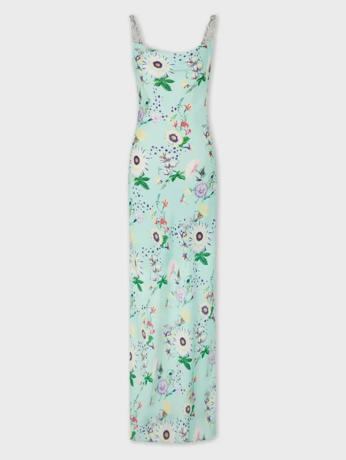 Klänning med blommönster och kedjedetaljer