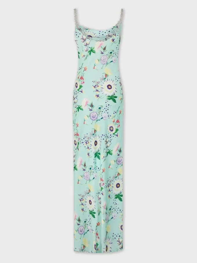 Klänning med blommönster och kedjedetaljer