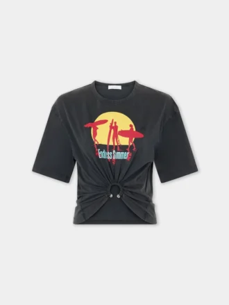 Kort t-shirt i tryckt bomull