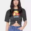 Kort t-shirt i tryckt bomull