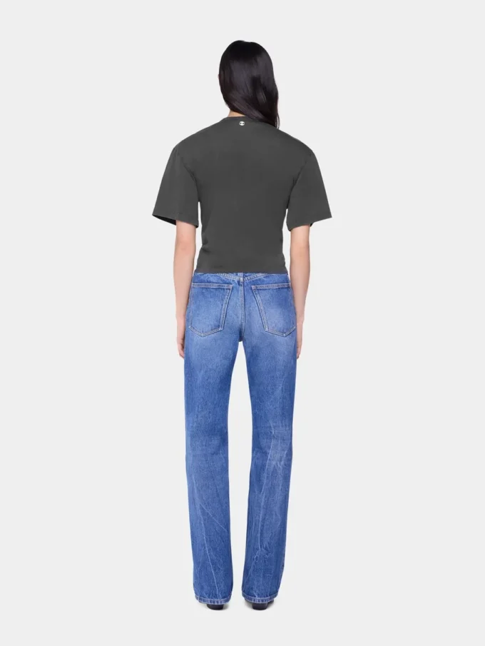 Kort t-shirt i tryckt bomull