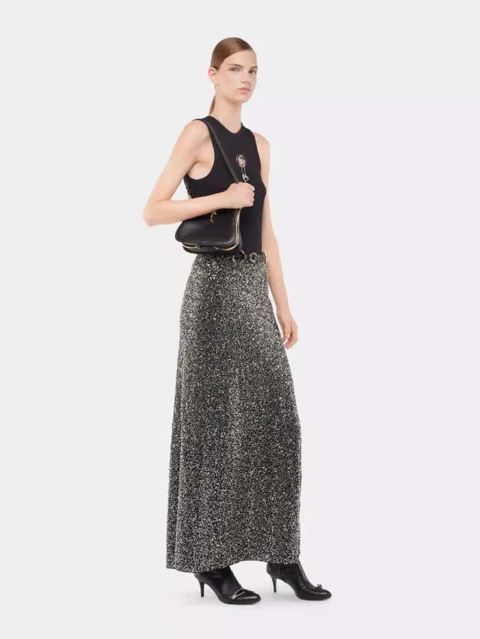 Lång kjol i crepe med broderade paljettdetaljer