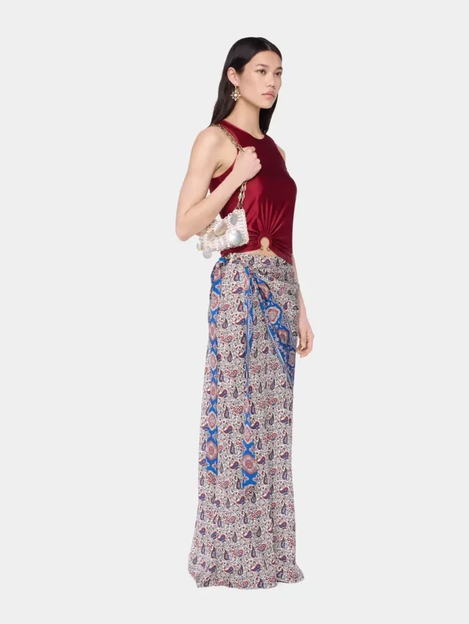 Lång kjol i tryckt satin