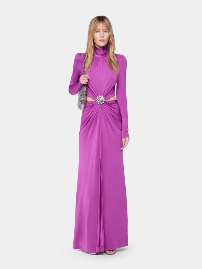 Lång klänning i jersey i fuchsia