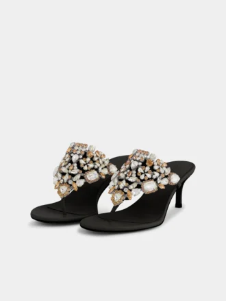 Sandaler med låg klack och strass