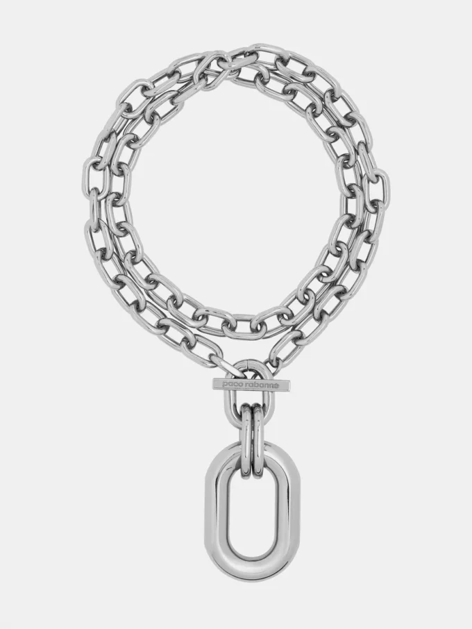 Silverdubbelt XL Link-halsband med hänge