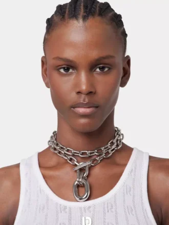 Silverdubbelt XL Link-halsband med hänge