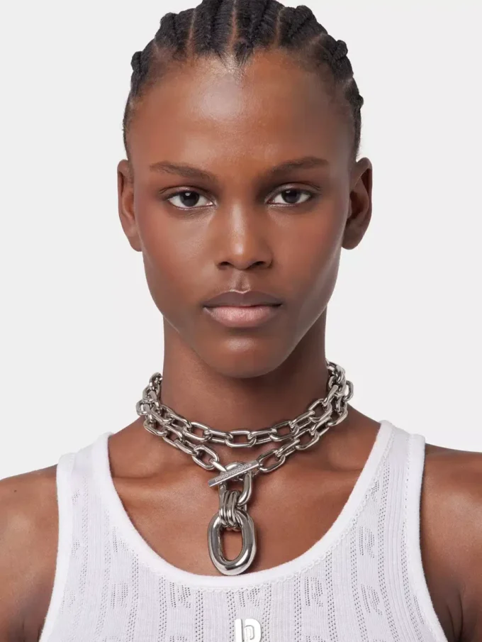 Silverdubbelt XL Link-halsband med hänge