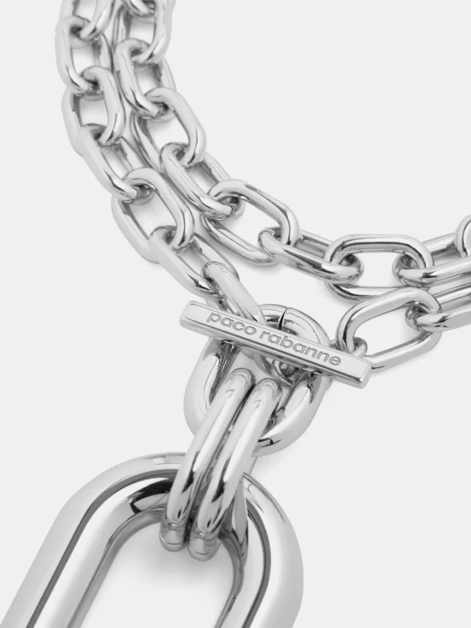 Silverdubbelt XL Link-halsband med hänge