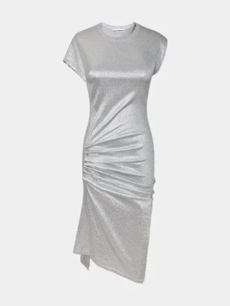 Silverfärgad draperad pressklänning i lurex