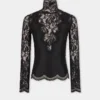 Svart långärmad topp i spets och jersey