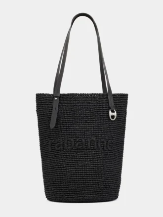 Svart raffia-tygväska med logotyp