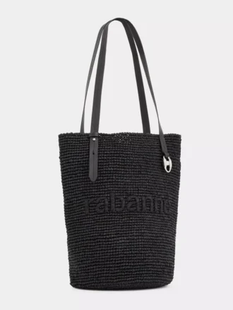 Svart raffia-tygväska med logotyp