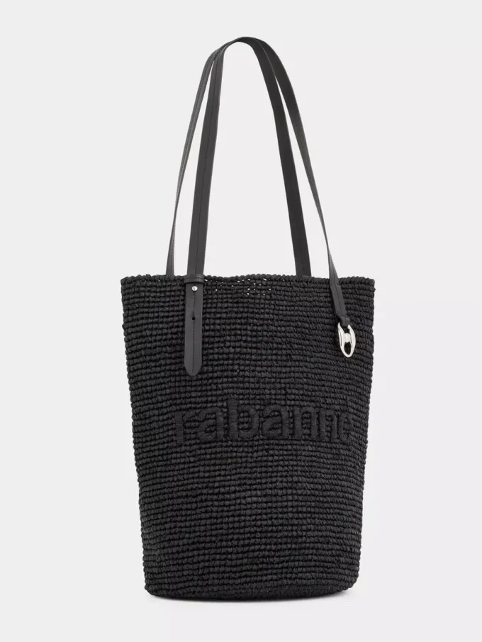 Svart raffia-tygväska med logotyp