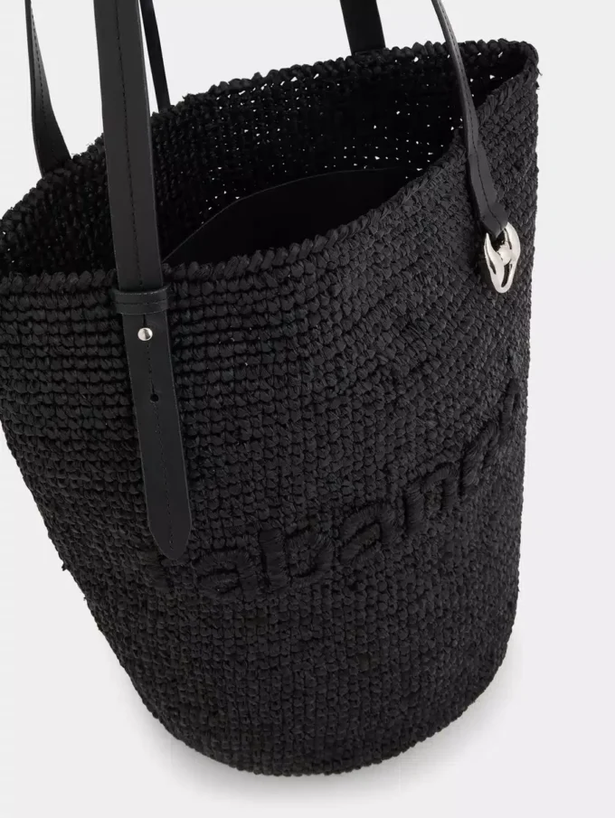 Svart raffia-tygväska med logotyp