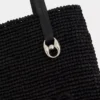 Svart raffia-tygväska med logotyp