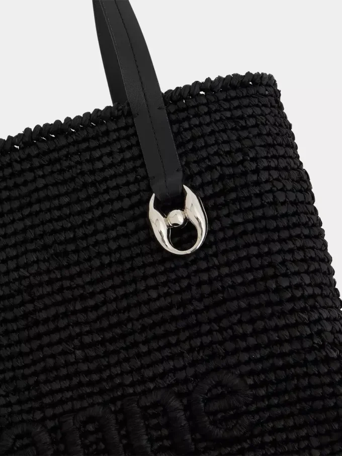Svart raffia-tygväska med logotyp