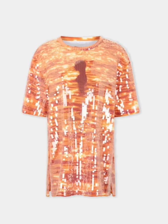 T-shirtminiklänning i bomull och paljetter