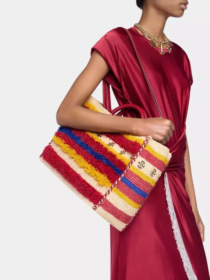 Tote bag i raffia med remmar