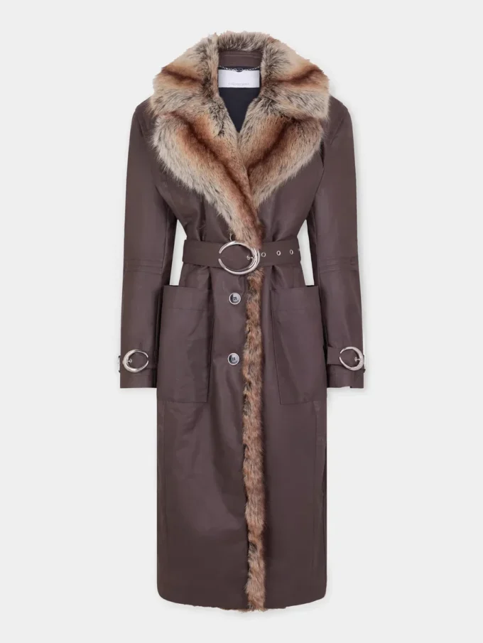 Trenchcoat med fuskpälskant