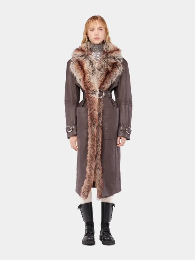 Trenchcoat med fuskpälskant