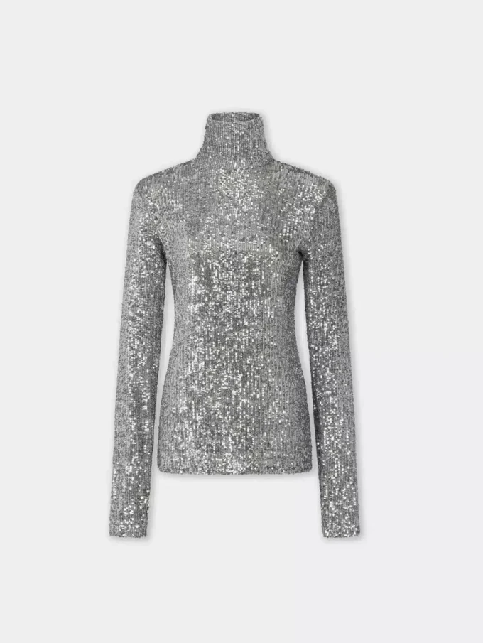 Turtleneck-top i paljetter