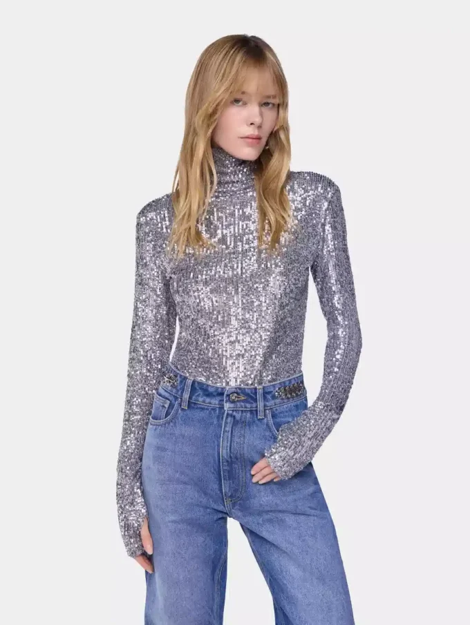 Turtleneck-top i paljetter