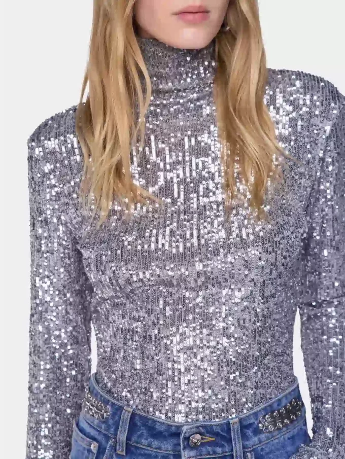 Turtleneck-top i paljetter