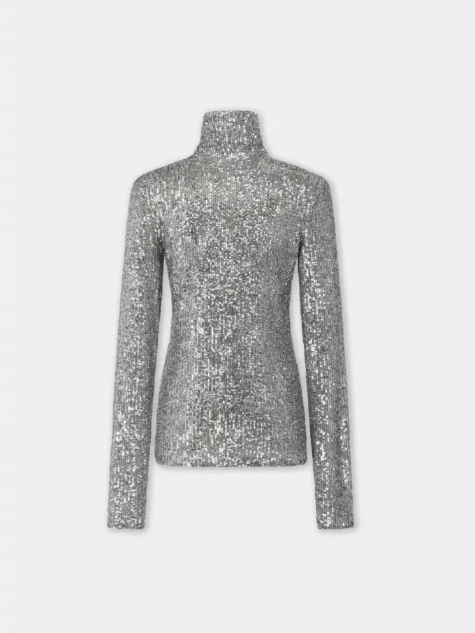 Turtleneck-top i paljetter