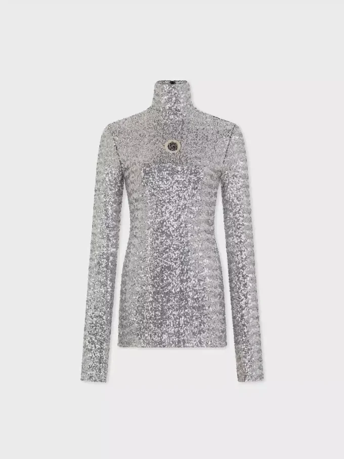 Turtleneck-top med paljetter