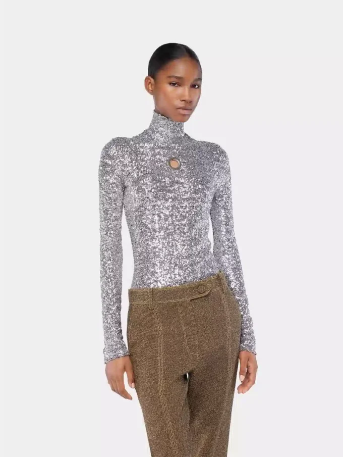 Turtleneck-top med paljetter