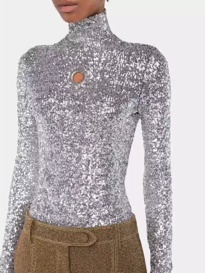 Turtleneck-top med paljetter