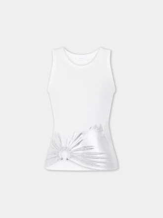 Vit linne med piercing i ribbad jersey Vit linne med piercing i ribbad jersey