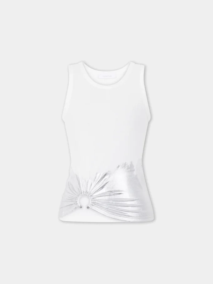 Vit linne med piercing i ribbad jersey